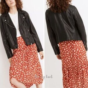 Madewell Washed Leather Full Zip-Up Motorcycle Jacket True Black Size M NWT